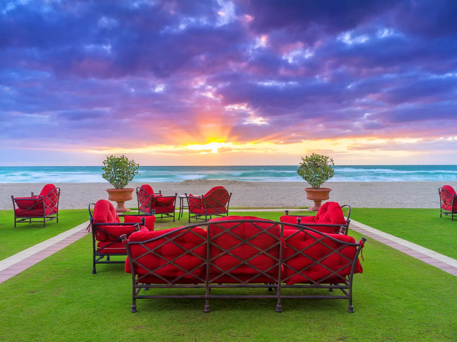 The oceanfront lawn at sunrise